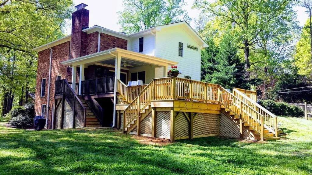 Beautiful porch and patio installation with outdoor living space